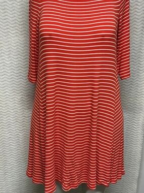 Old Navy Orange & White Striped Midi Swing Dress